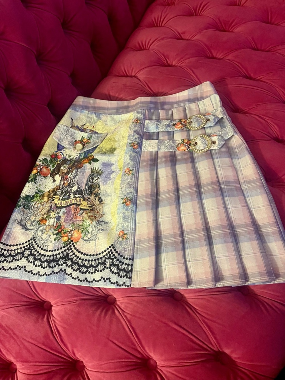 BURRYCO 2pc Blouse & Skirt Set -
Size 0 - Lilac Floral Plaid Jacket & Mini Skirt - Picture 3 of 16